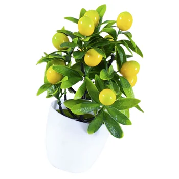 Малки изкуствени растения фалшива пластмаса лимоново дърво бонсай декор саксийно растение баня изкуствена растителна вътрешен декор прозорец плот