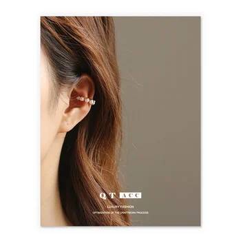 Месингово покритие с истинско злато / Перлена източна порта на Южна Корея личност светлина луксозна мода не ухо дупка Обеци Щипка за уши