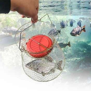 Метална сгъваема кошница Неръждаема сгъваема кошница за риба Многофункционална риболовна кошница Клетка Риба улов мрежа риболов аксесоари