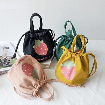 Мини платно шнур чанта женски карикатура ягода чанта кофа чанта обяд кутия малка кърпа чанта жени мъкна храна чанти