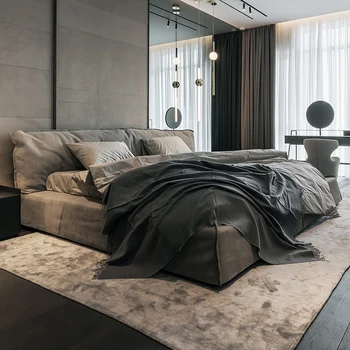 Минималистичен плат легло модерен прост малък и среден апартамент лек луксозен стил двустранен матово кадифе надолу меко легло