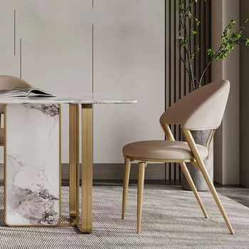 Минималистични столове за хранене Метални Nordic най-високо качество златни крака офис кухня шезлонг мобилни кожа Silla Comedor мебели
