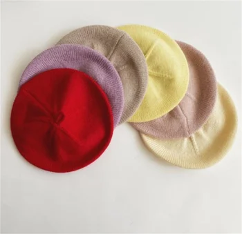Мода Бебе момичета топла барета шапка плътен цвят реколта плетени барета шапка деца есен зима деца художник художник капачка капак
