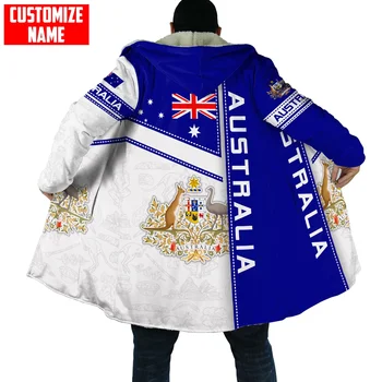 Мода Персонализирано име Австралийски флаг Палто на ръката 3D отпечатани ветроупорни сива врана наметало унисекс Harajuku зимна вълна топло качулка палто