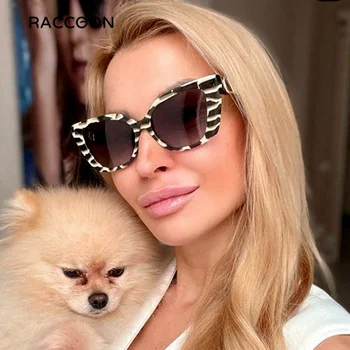 Мода Реколта котка око жени слънчеви очила ретро марка дизайнер шампанско леопард очила нюанси uv400 мъже тенденция слънчеви очила