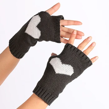 Мода сърце модел без пръсти ръкавици дамски зимни ръкавици случайни меки трикотажни ръкавици сензорен екран дебела топла къса ръкавица