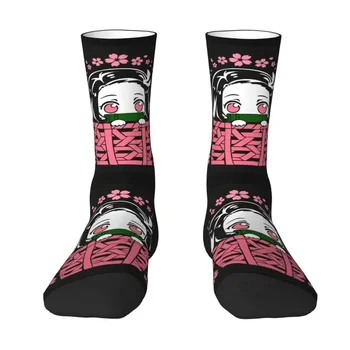 Моден печат Demon Slayer Kimetsu No Yaiba Чорапи за жени Мъже Разтегливи Лято Есен Зима Nezuko Kamado Crew Socks