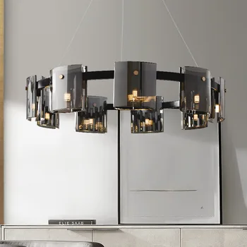 Модерен постмодерен LED полилей за хол спалня трапезария кухня таван висулка лампа изкуство черно стъкло висящи светлина