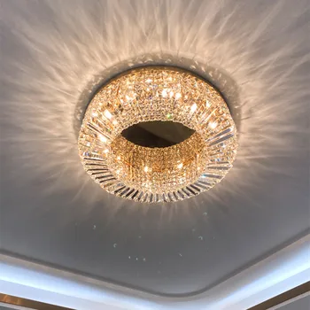 Модерна LED светлина спалня блясък K9 кристал доведе таван светлини луксозен хол лъскав злато / хром стомана E14 монтиране лампа