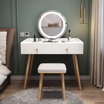 Модерна дървена тоалетка Спалня Малък единичен мини с огледало Луксозна маса за суета Ins Мебели за спалня Bu