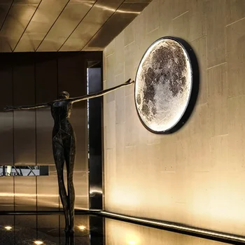 Модерна лунна стенна лампа LED кръгова светлина за хол Домашен декор Веранда Факел Творчески телевизионен фон фенер нощни лампи