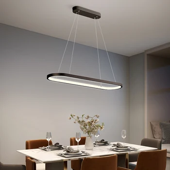 Модерна минималистична LED висяща лампа за трапезария Кухненски бар Всекидневна спалня Черна елипса дизайн таван полилей светлина