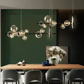 Модерни LED стъклени висулки светлина Nordic черни полилеи за всекидневна спалня кухня висящи лампа трапезария осветителни тела