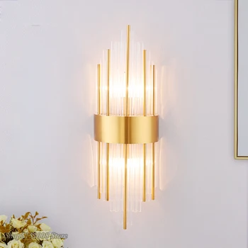 Модерни златни кристални светодиодни стенни светлини Нощна лампа за спалня Всекидневна LED Sconce Баня Вътрешен домашен декор