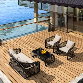 Модерни комплекти градински мебели на открито Nordic Home Patio Ратан диван комбинация водоустойчив отдих мебели балкон диван