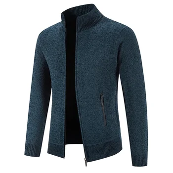 Мъже кадифе пуловер жилетка 2024 зимни мъже стойка яка пуловери руно дебели топли плетени пуловер палто твърди цип жилетка