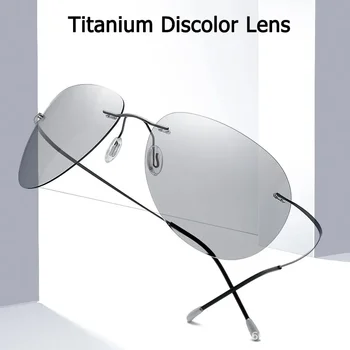 Мъже Ултралеки титанови поляризирани фотохромни обективи Слънчеви очила без рамки Авиационен стил Дизайн на марката Очила за нощно виждане