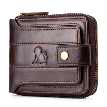 Мъжки портфейл Първи слой телешка монета чанта, естествена кожа шофьорска книжка чанта Multi-карта слот портфейл, против кражба четка