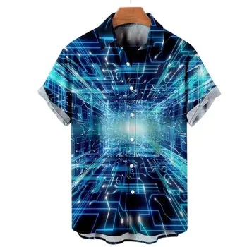 Мъжки ризи технология буря 3d печат извънгабаритни къс ръкав мъжки дрехи върховете мода случайни риза на открито streetwears