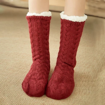 Начало Термо чорапи Зимни топли къси памучни дебели спящи меки пухкави приплъзване без етаж къща размита чехъл чорап сцепление удебелен