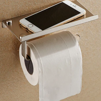 Неръждаема стомана баня хартия телефон притежателя с рафт баня мобилни телефони кърпа багажник тоалетна хартия притежателя тъкан кутии