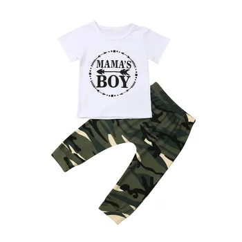 Нов 2Pcs новородени деца бебе момчета върховете тениска Camo панталони облекло облекло анцуг