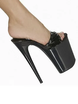 нов Peep Toe тънки токчета платформа 20 см чехли секси фетиш обувки модели нощен клуб модния подиум голям размер лента полюс танц готически кралица