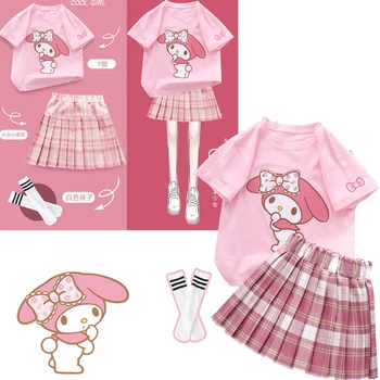 Нов Sanrio Jk униформа костюм моята мелодия лято детски плисирана пола рокля сладък карикатура колеж стил плисирана пола костюм подаръци