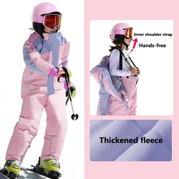 Нов детски ски костюм момичета сноуборд яке момчета сгъстени топли детски ски комплект снежни панталони ветроупорен водоустойчив зимни дрехи