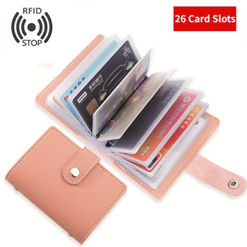 Нов притежател на лична кредитна карта против кражба Мода Дамски 26 карти Тънък PU кожен джобен калъф чанта чанта портфейл чанта за жени Мъже Жени