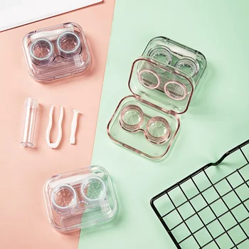 Нов стил розови прозрачни пинсети контактни лещи случай за жени преносими контактни лещи кутия контейнер пътуване контактни лещи случай