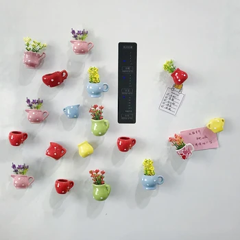 Нов творчески мини керамика ваза хладилник магнити етикет бонсай магнит бутон саксийни симулация цвете ваза хладилник съобщение DIY
