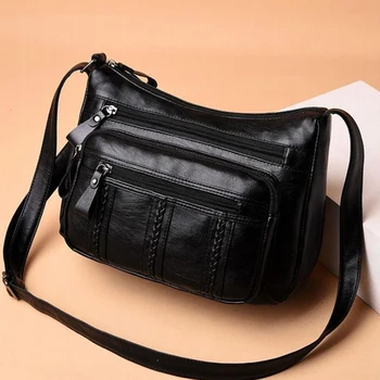Нова случайна женска чанта Плътен цвят Дамска чанта Crossbody Мека Pu кожена рамо Висококачествена мулти-джобна чанта за рамо