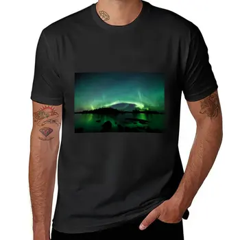 Ново Красиво северно сияние над езерото Тениска върхове естетически дрехи Мъжки тениски
