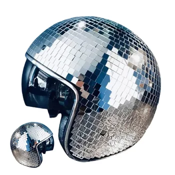 Огледало блясък топка каски шапка класически дискотека лъскава шапка за клуб бар парти пълно стъкло отразяващи мотоциклетни каски за каубой