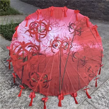 Отпечатани копринени пискюл чадър китайски стил древен костюм снимка реквизит чадър класическа декорация намаслена хартия чадър