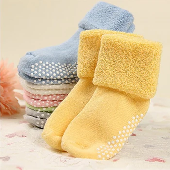 Памучни бебешки чорапи Есен Зима Сгъстяване Топло новородено Момче Момиче Подови чорапи Бебешки нехлъзгащи се хавлиени чорапи за момчета момичета 0-3 година