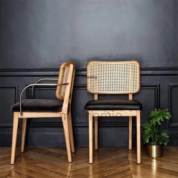 Персонализирани столове за хранене за кухня Китайска масивна дървесина Nordic луксозно кафе ковано желязо облегалка отдих стол ратан фотьойл mc