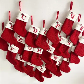 Писма Коледа плетене Отглеждане Коледно дърво висулка декорации за дома Коледа подарък снежинка азбука коледни чорапи червен