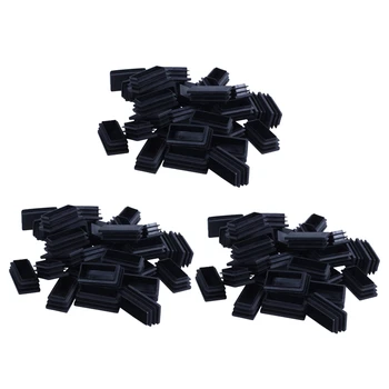 Пластмасови правоъгълник Blanking крайни тръбни капачки вложки 25X50mm 90Pcs черен