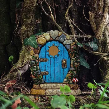 Приказна врата миниатюрни приказни врати комплект за стени и дървета Приказни врати за дървета Външни градински статуи Мини приказни врати двор изкуство