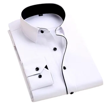 Пролетна риза Мъжки дълъг ръкав плътен цвят дантела работа рокля бял кепър плюс размер бизнес случайни гъвкав официална риза