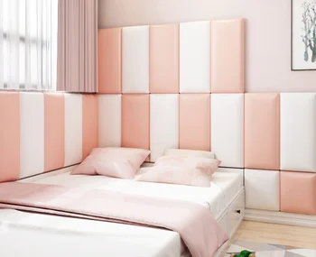 Прост стил Anti -сблъсък нощно шкафче е украсена с възглавница стена стикери