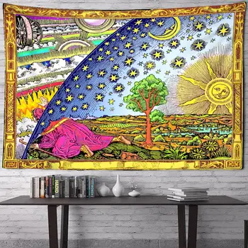 Психеделичен таро гоблен Цветно слънце и луна стена висящи хипи бохемски мандала стена килими общежитие декор одеяло