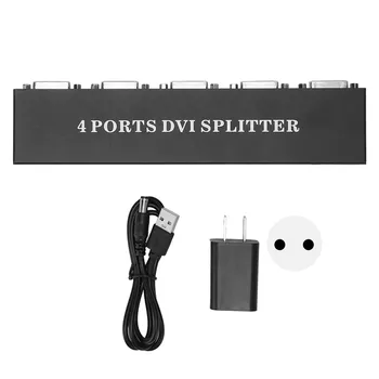 Разпределение Видео дубликатор Голям диапазон 1 в 4 Out Plug and Play Бързо разсейване на топлината 100-240V DVI сплитер за компютър за HDTV