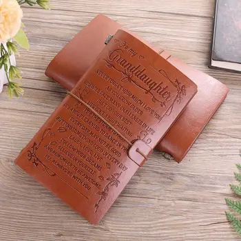 Реколта гравирани изкуствена кожа вестник тетрадка дневник дневник на внук внучка пътуване бележник подарък