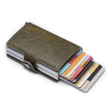 Реколта жени мъже Притежател на бизнес кредитна карта луд кон PU кожени държачи за карти RFID двойна алуминиева кутия Travel Card Wallet