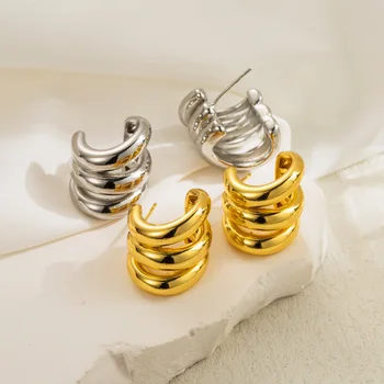 Реколта луксозни месинг метални многослойни C образни обеци за жени класически гладки обеци дамско парти вечеря ухото стъд бижута