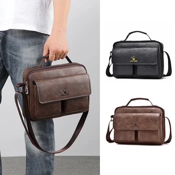 Реколта рамо чанта мини куфарче за мъже бизнес Tote PU кожа чанти торбичка Ipad Breifcases площад страна Crossbody чанта