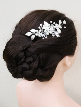 Реколта сребърен лист кристал коса гребен перла елегантни момичета коса орнаменти жени клип диадема сватба булчински аксесоари за коса